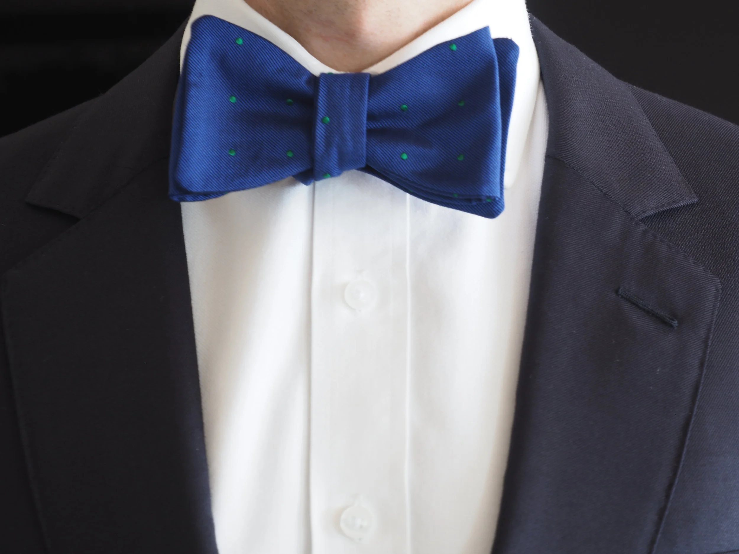 blue and green poka dot silk tie