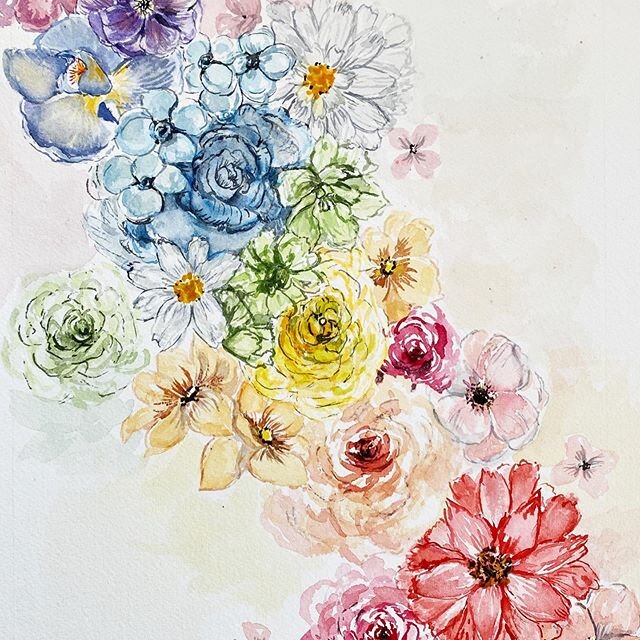 On the l👁👁k out for a 🌈 today. Monday goals.

Also loved collaborating with Hadley on this one. - Rainbows and flowers.  @zimkus79 @lilmisselizabeth 
#rainbow #rainbowflowers #florals #looseflorals #watercolorflorals #floralrainbow #watercolor #wa