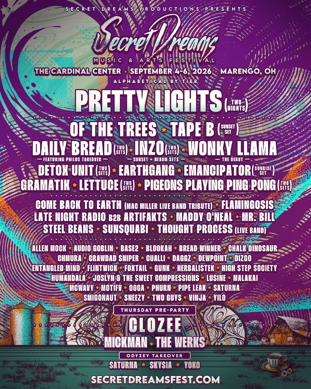 Secret Dreams ft. Pretty Lights, Of The Trees, Detox Unit, Wonky Llama, Thought Process + a Multi-Stage takeover with The Rust Music at The Cardinal Center—Marengo, OH