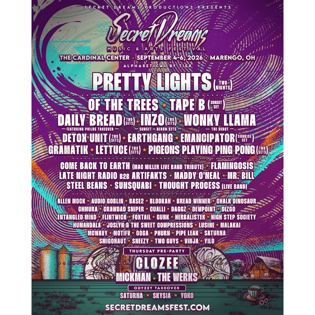 Secret Dreams ft. Pretty Lights, Of The Trees, Detox Unit, Wonky Llama, Thought Process + a Multi-Stage takeover with The Rust Music at The Cardinal Center—Marengo, OH