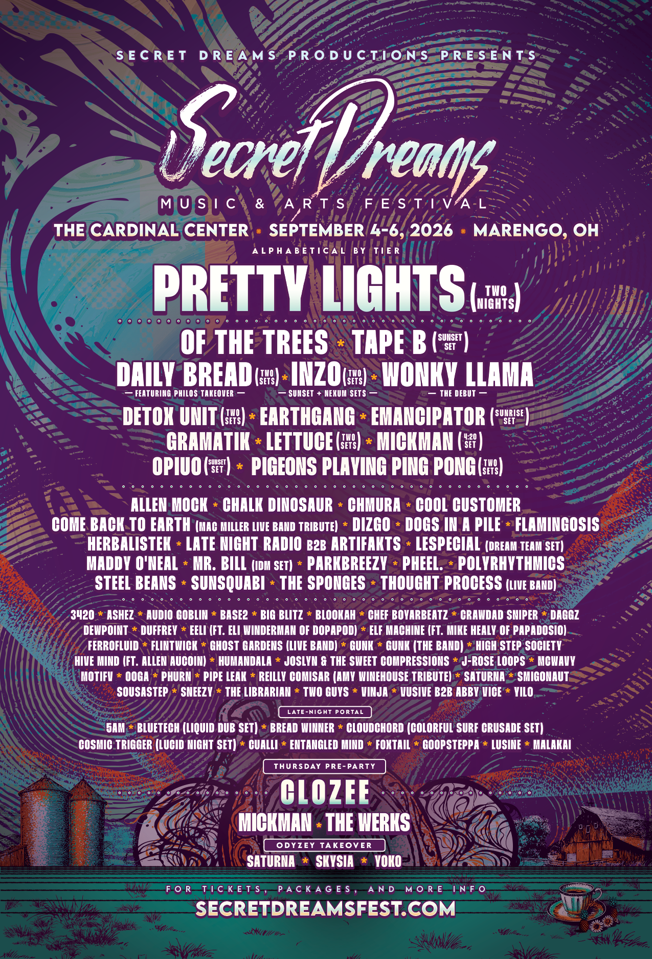 Secret Dreams ft. Pretty Lights, Of The Trees, Detox Unit, Wonky Llama, Thought Process + a Multi-Stage takeover with The Rust Music at The Cardinal Center—Marengo, OH