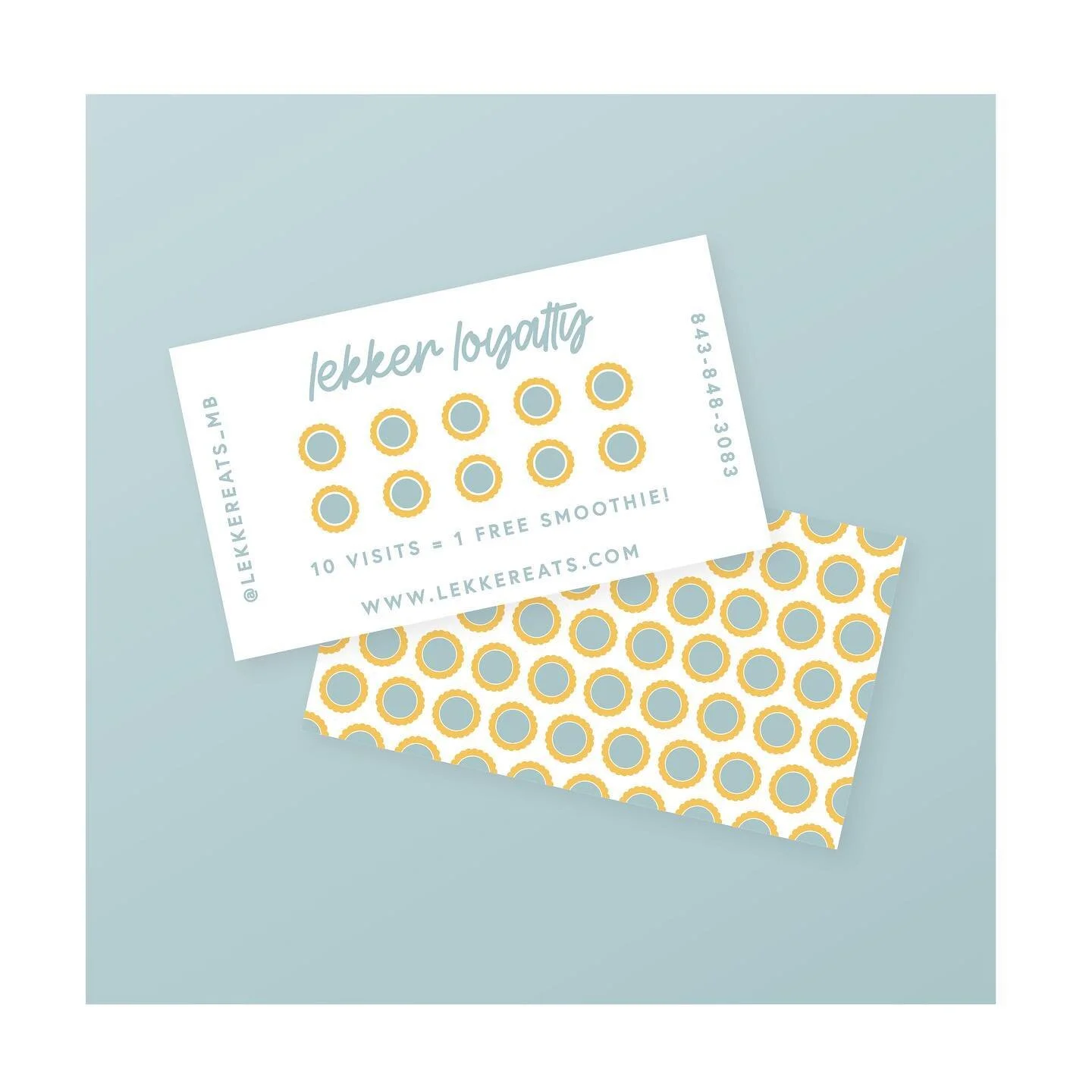 Punch cards for @lekkereats_mb 👊🏼🥤🌼 If you haven&rsquo;t had the a&ccedil;a&iacute; berry cherry smoothie yet you&rsquo;re really missing out! 

#branding #lekkereats #delicious #loyaltycards #graphicdesign #supportlocal