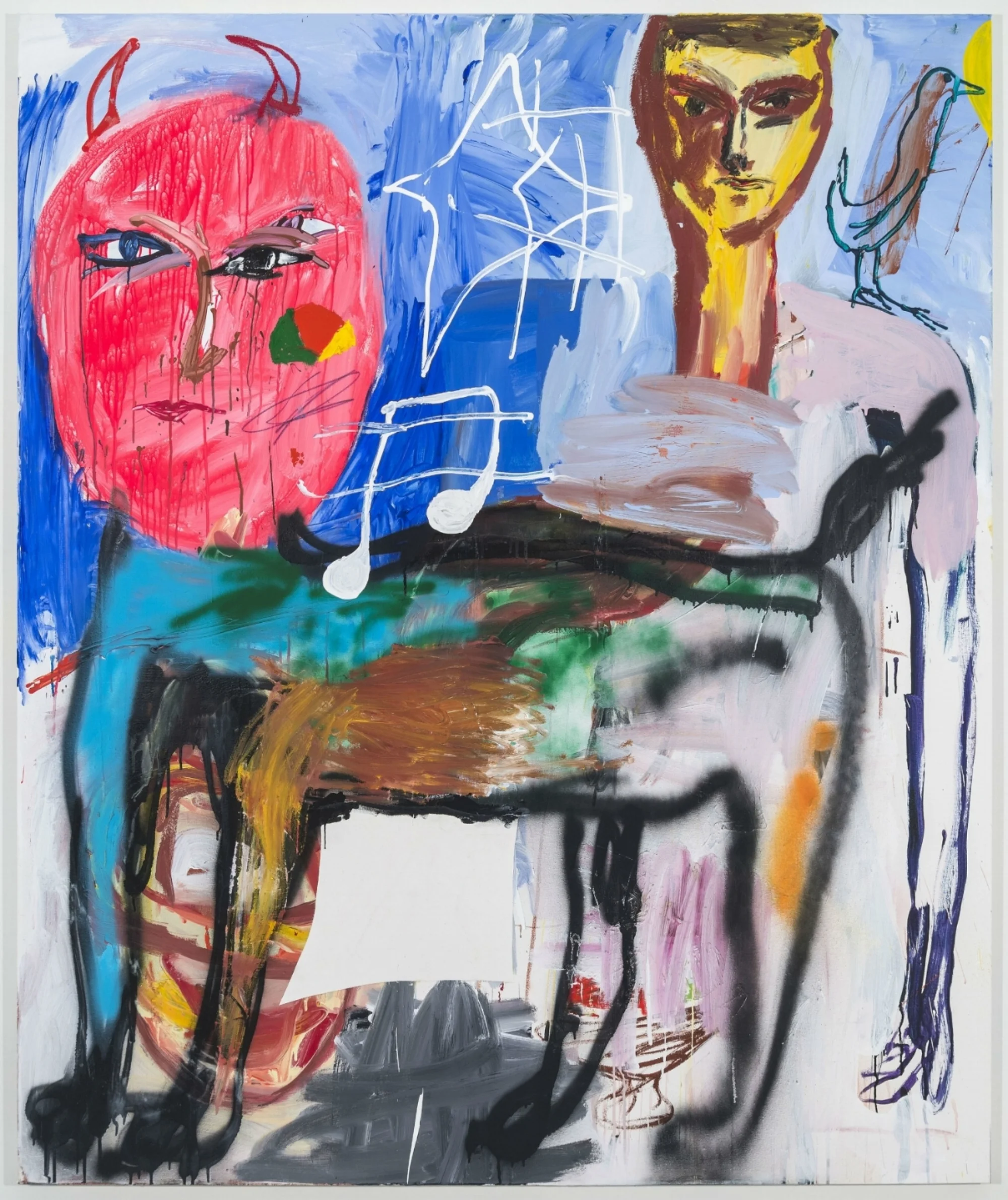 Cristina de Miguel. RAM 2, 2017. Acrylic, crayon, spray paint, and collage on canvas, 72 x 60 inches. Courtesy of the artist and Fredericks & Freiser, NY.