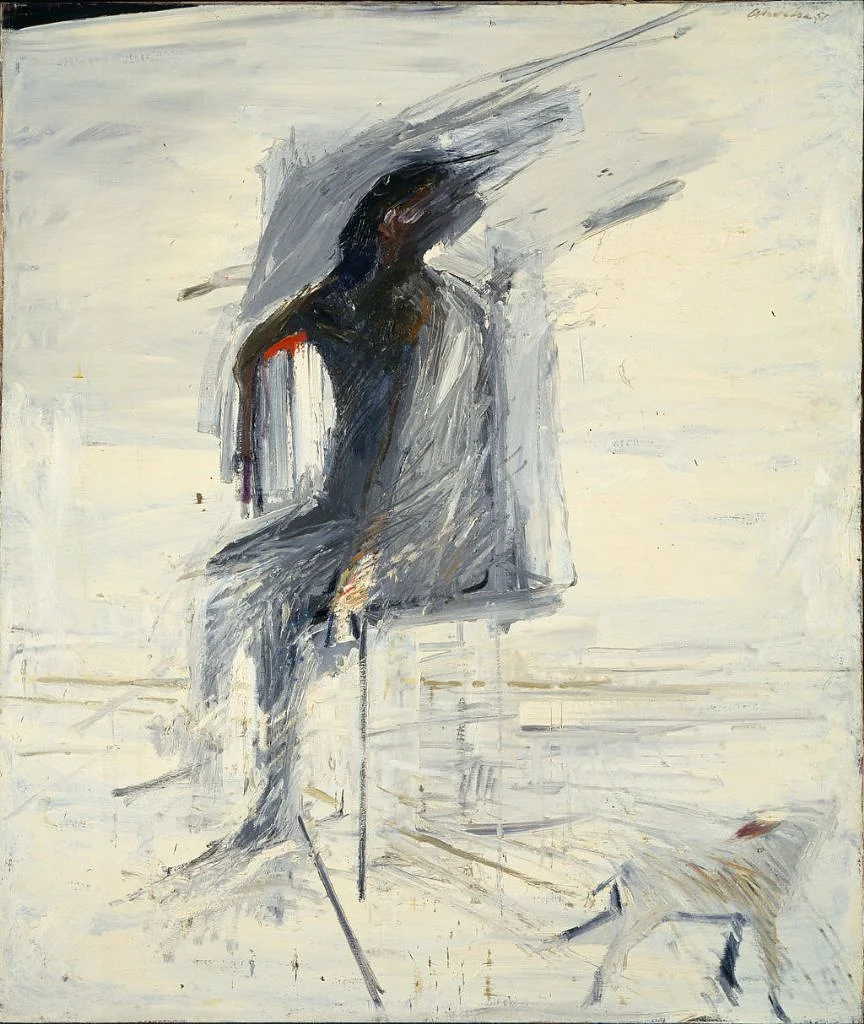 Nathan Oliveira, Seated Man with Dog. Oil on canvas,1957. Hirshhorn Museum and Sculpture Garden, Smithsonian Institution, Washington, DC, Gift of Joseph H. Hirshhorn, 1966