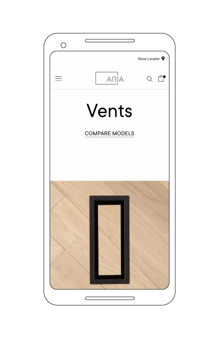 mobile friendly screencap of aria vents collection page from the shopify ecommerce store