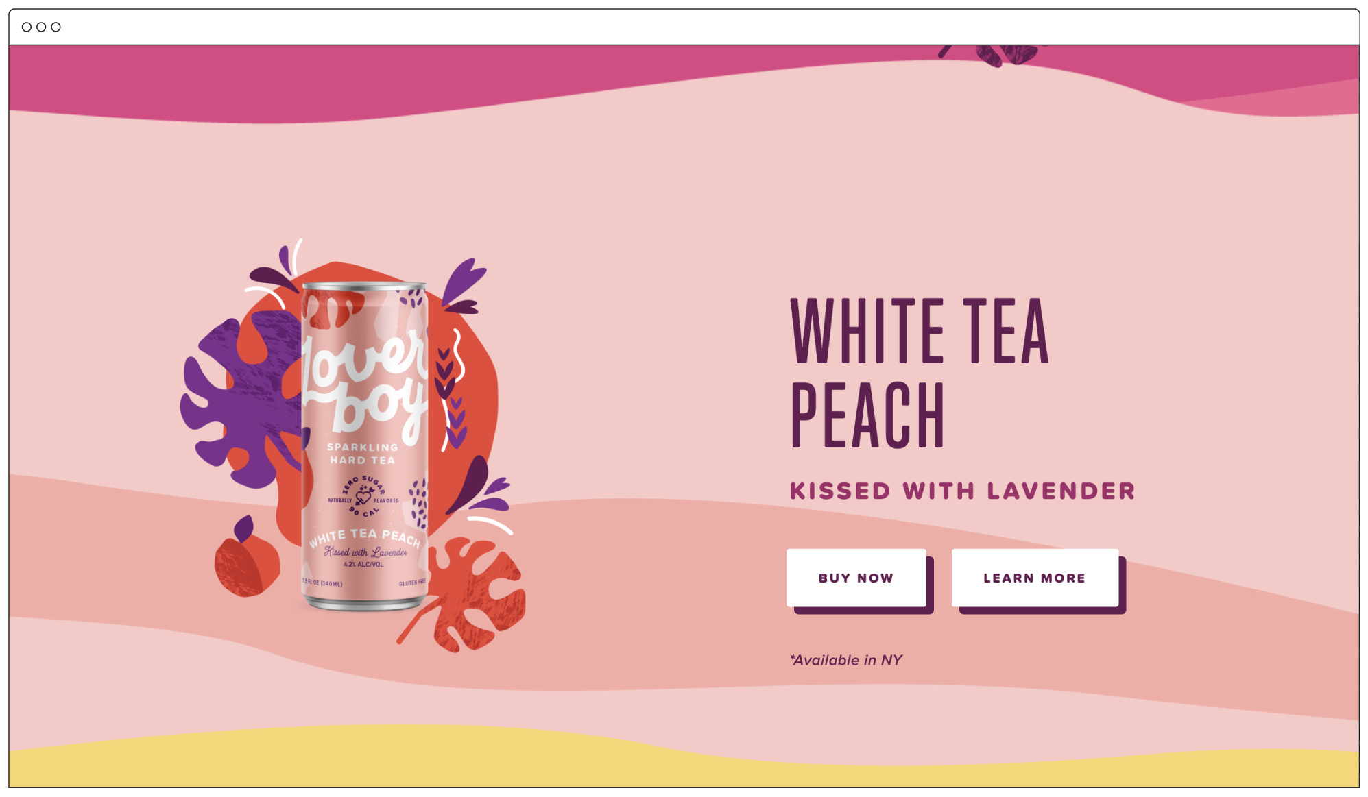 custom built squarespace site with loverboy white tea peach sparkling hard tea