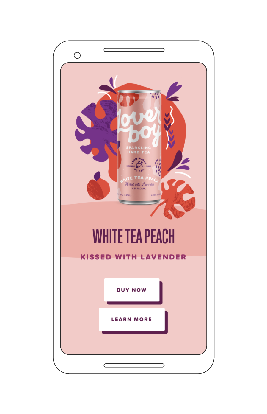 loverboy white tea pea product displayed on mobile template