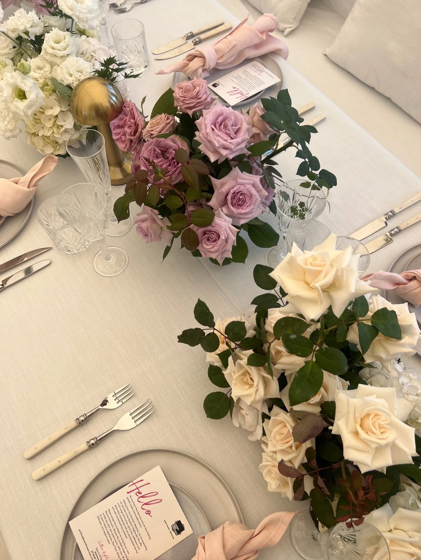 Rosie flower clouds on crisp eventhireservices linens