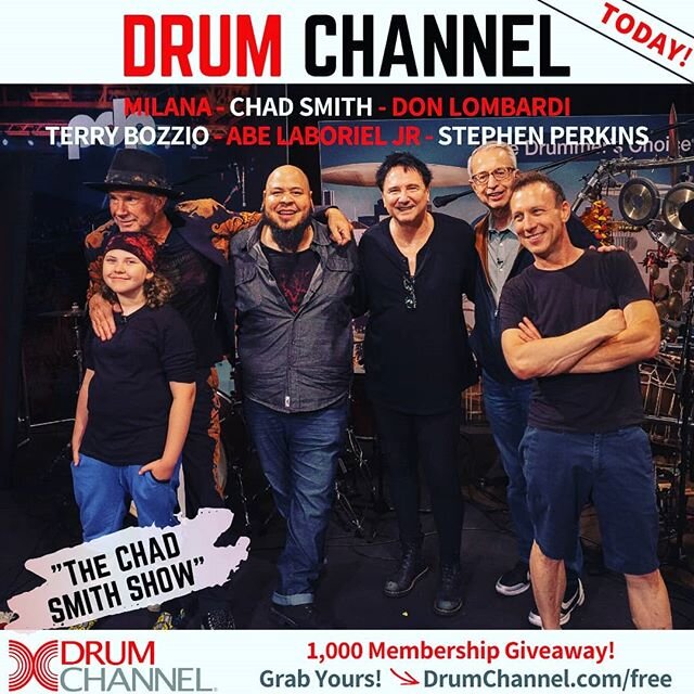 TODAY! SEE ME JAM on &quot;The Chad Smith Show&quot; 👆 LINK IN BIO -- Watch Now for FREE  only on @drumchannel! Also talk drums w/ monster drummers 🥁 @chadsmithofficial , @ogabejr, @terry_bozzio_official , @stephenperkinsdrummer, and @dwdrums found