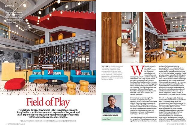 #PublishedStories

@betterinteriors_nw18 covers Fields Clubhouse &ldquo;Envisioned as a recreational wing for the residential development underway in Bengaluru, the 15,000 sq ft Fields club offers a wide mix of amenities to young professionals and th
