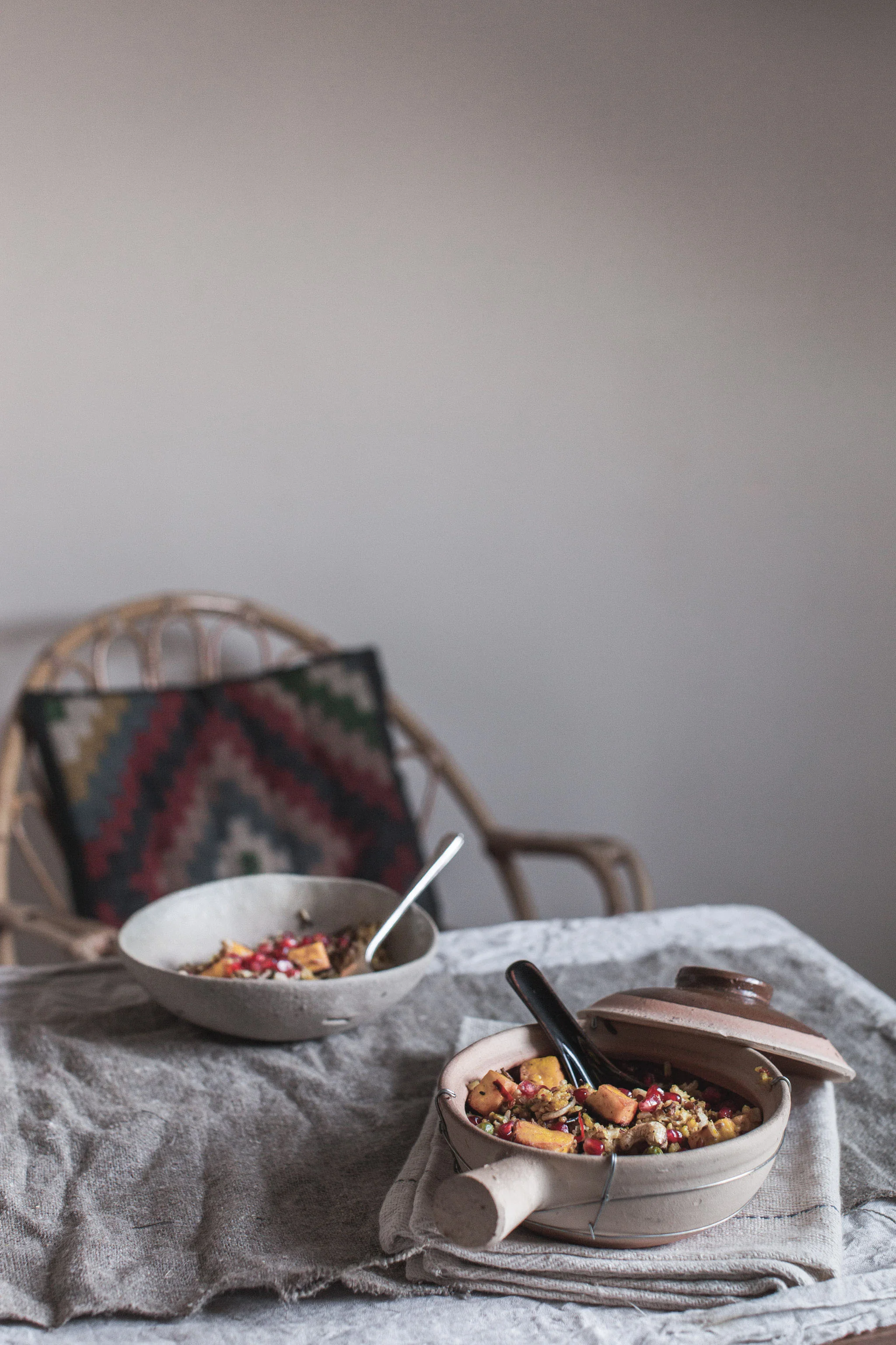 Saffron paneer rice with pomegranate and cashews. Retreat // Food and lifestyle blog based in Sussex. Photography by Emma Gutteridge.