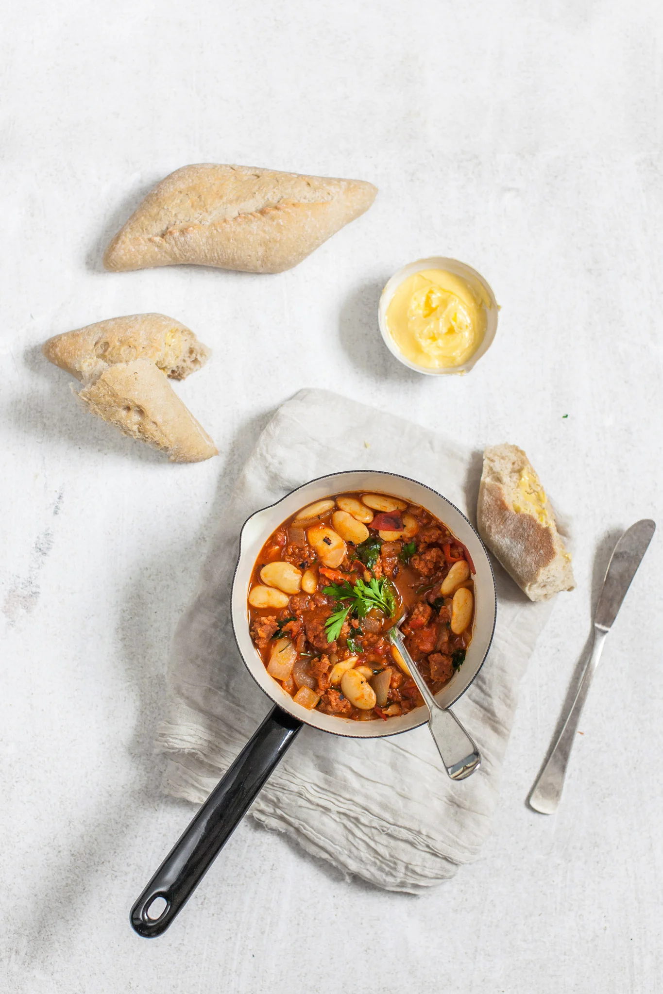 Chorizo and butterbean stew recipe. Retreat // Food and lifestyle blog based in Sussex. Food photography by Emma Gutteridge.