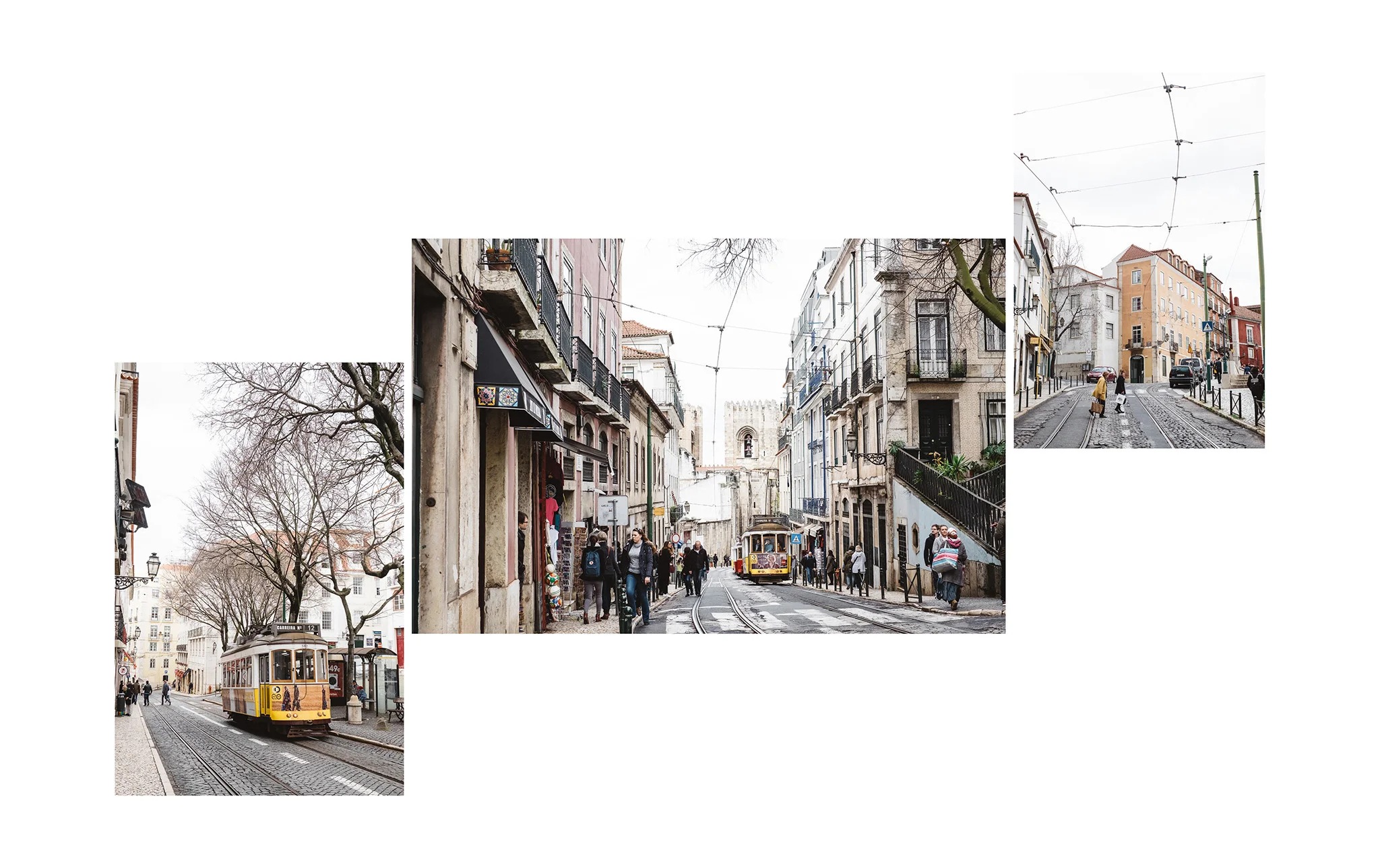 Trams in the streets of Alfama, Lisbon