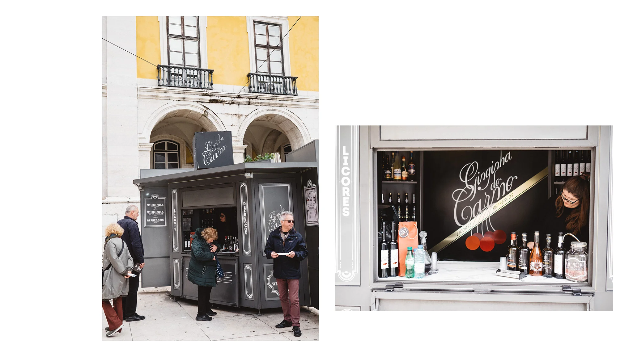 A kiosk selling ruby and tawny port in Comercio plaza, Lisbon Portugal