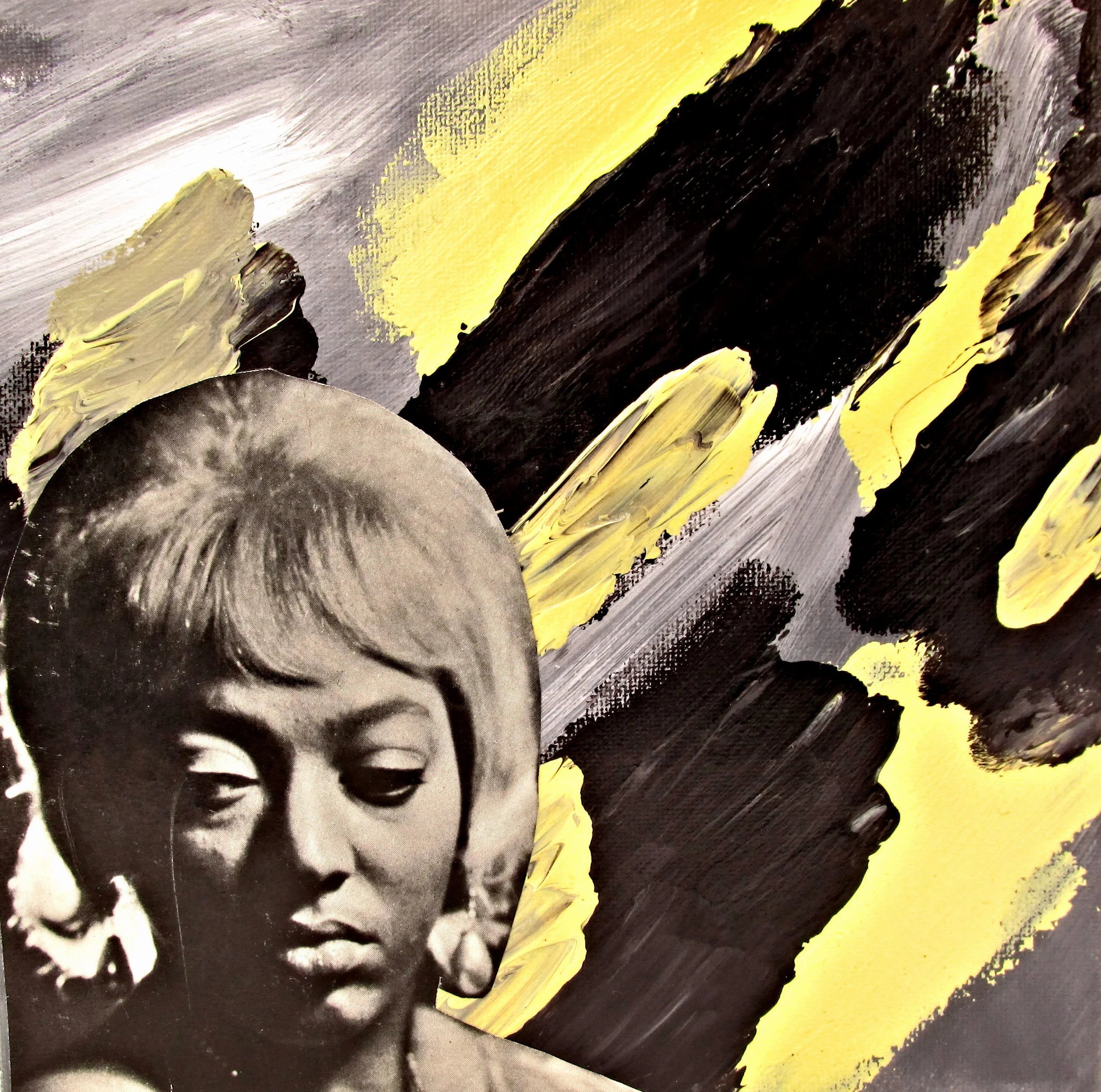 lorez alexandria - 8 x 8 canvas - acrylic background with image from cover of Downbeat Magazine, early 1960s - $30 plus shipping