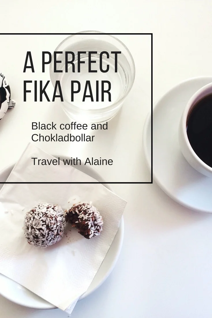 Fika with black coffee and chokladbollar at Koppi cafe in Helsingborg, Sweden.