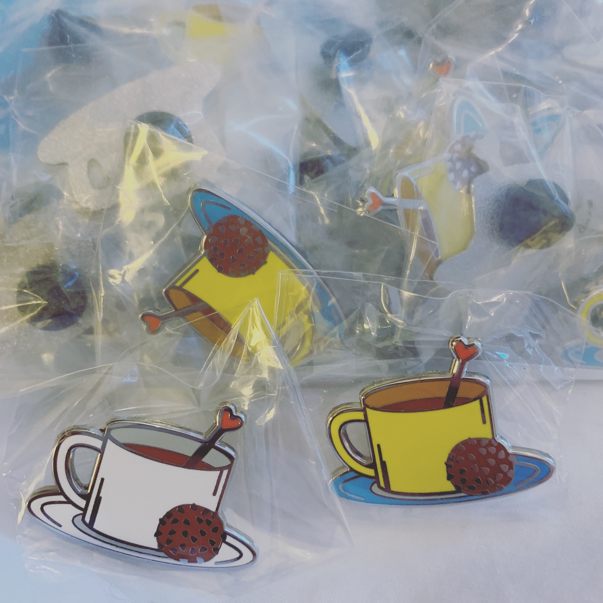 Coffee and Chokladboll pins by Polly Rocket