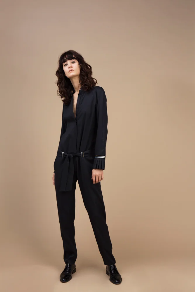 Moroccan crepe silk jumpsuit — Black