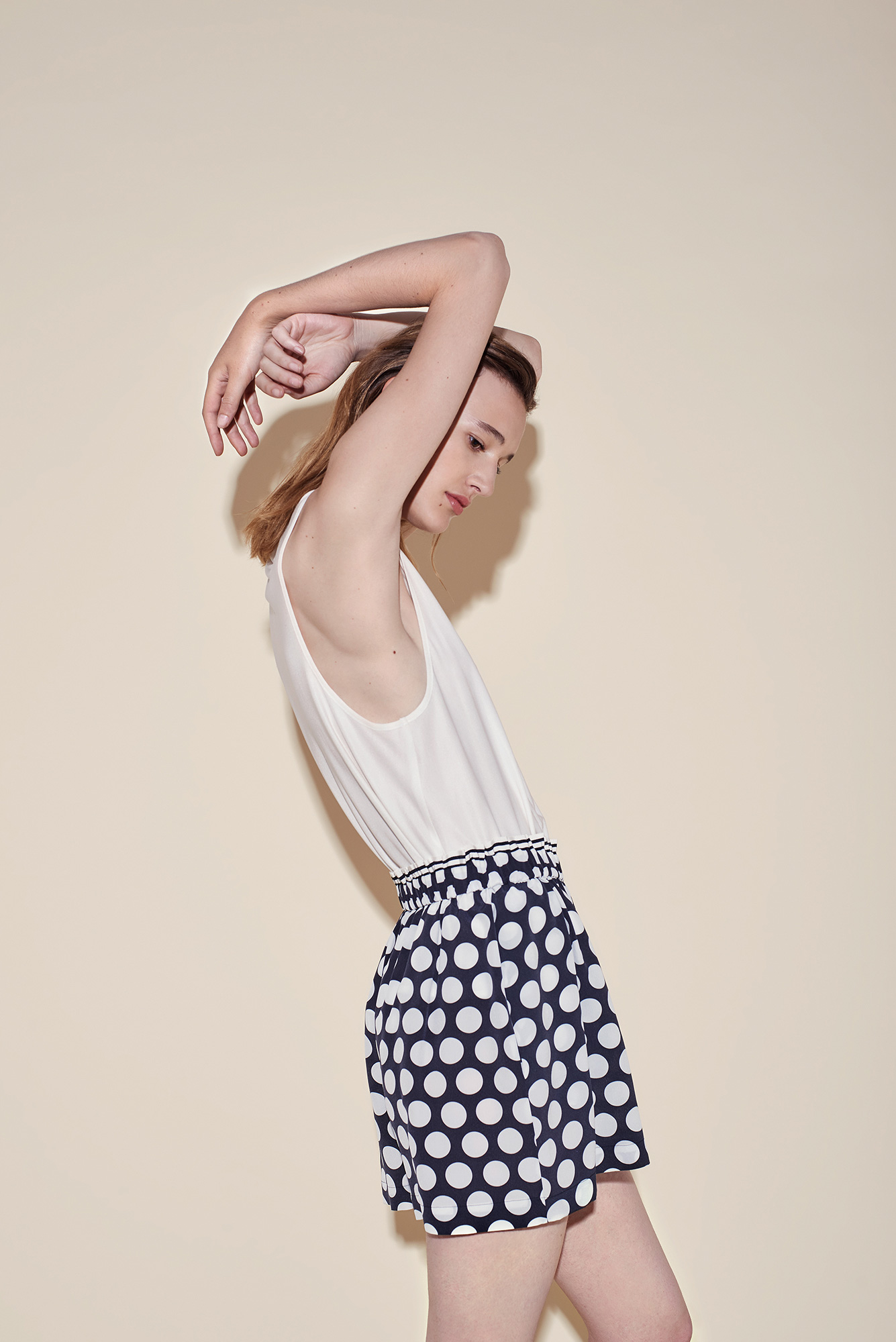 Short crepe silk polka dots white – Tank top silk jersey white