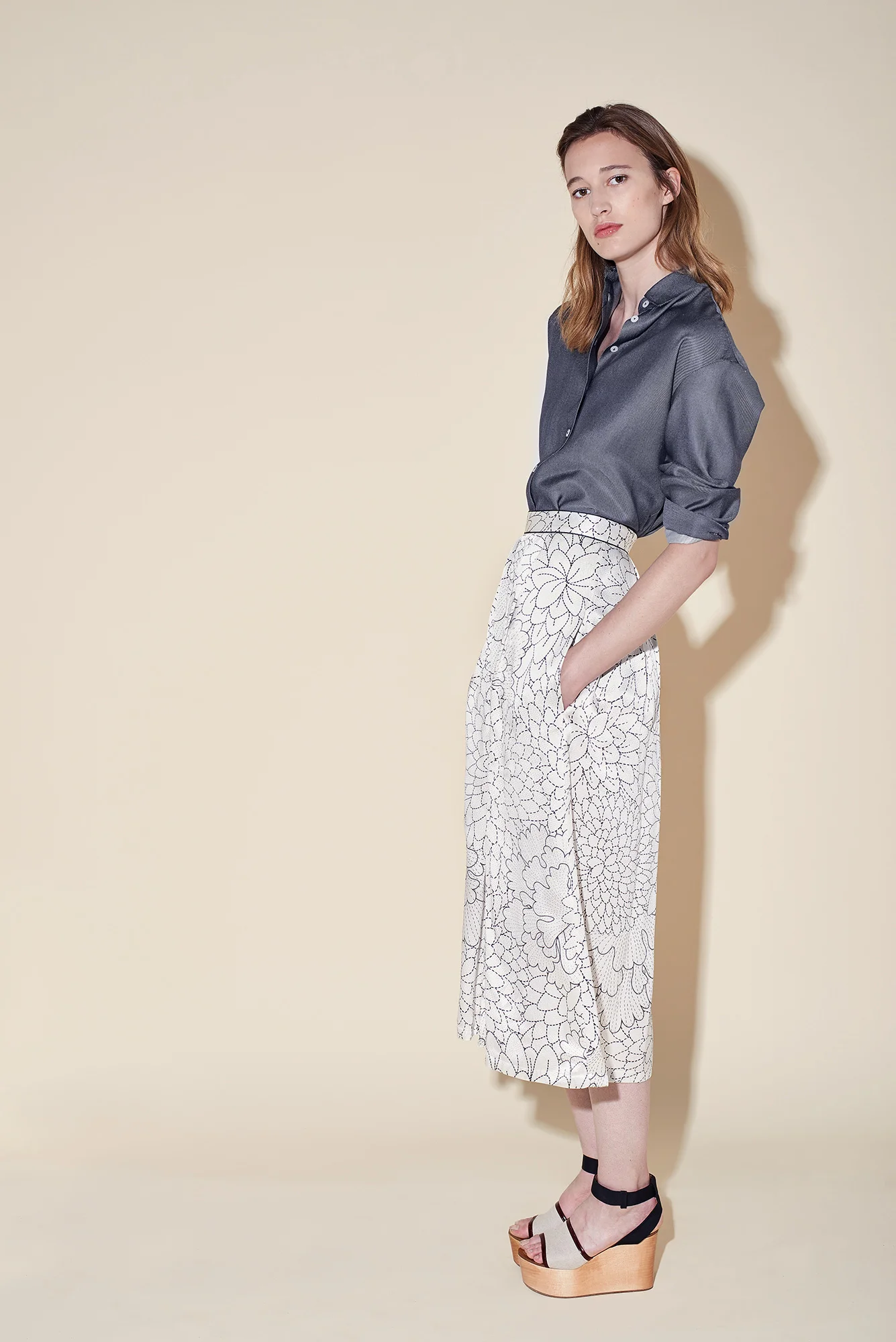 Man shirt silk denim - Culottes silk seersucker blossom