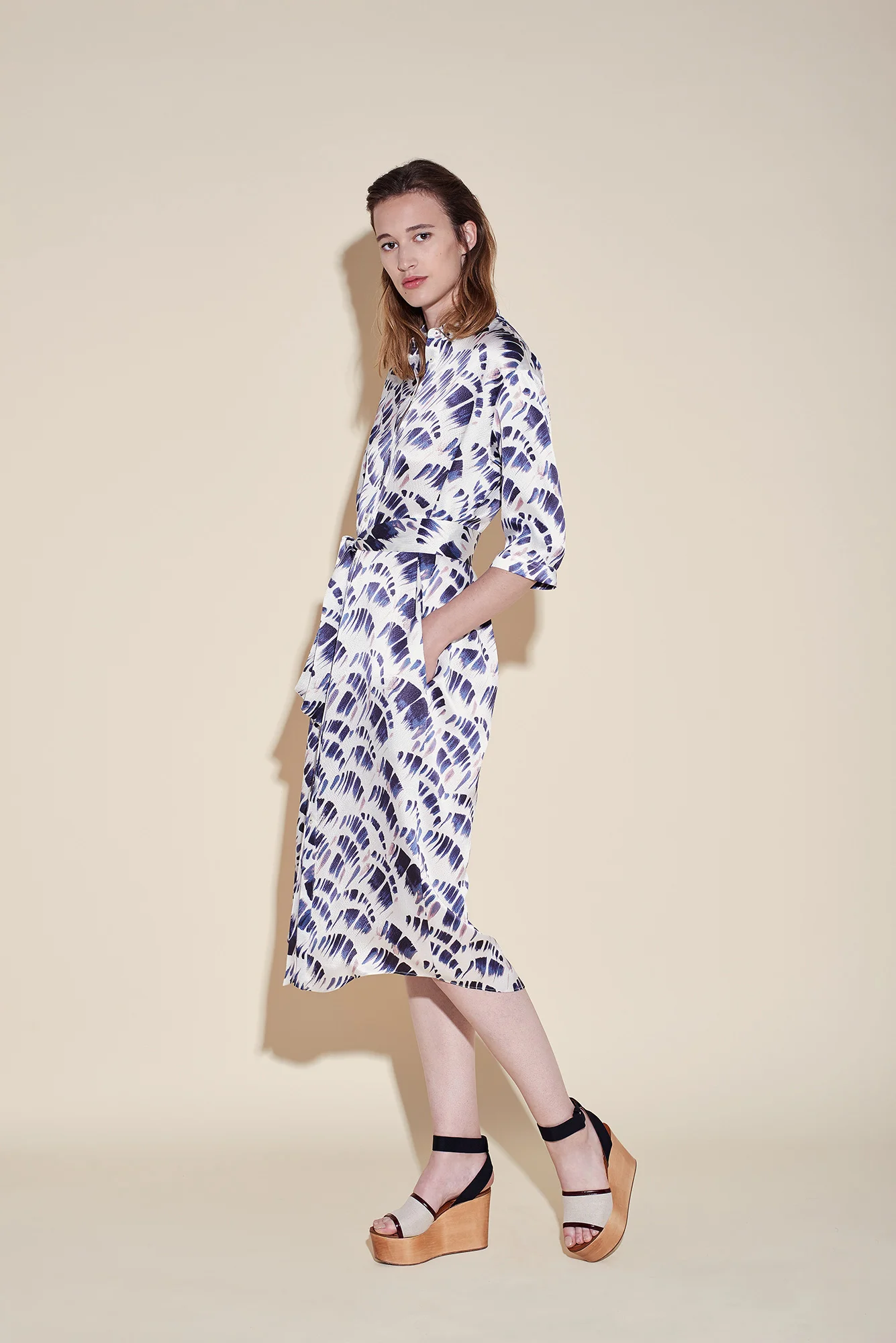 Long Shirt dress silk seersucker big brush