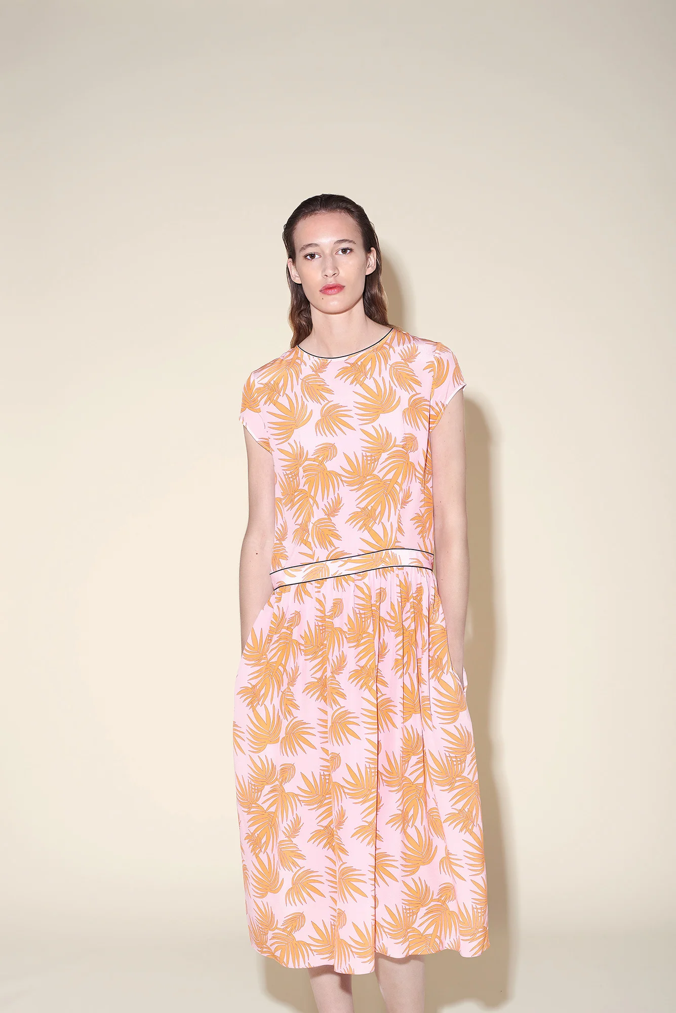 Curve long dress silk crepe tropical orange