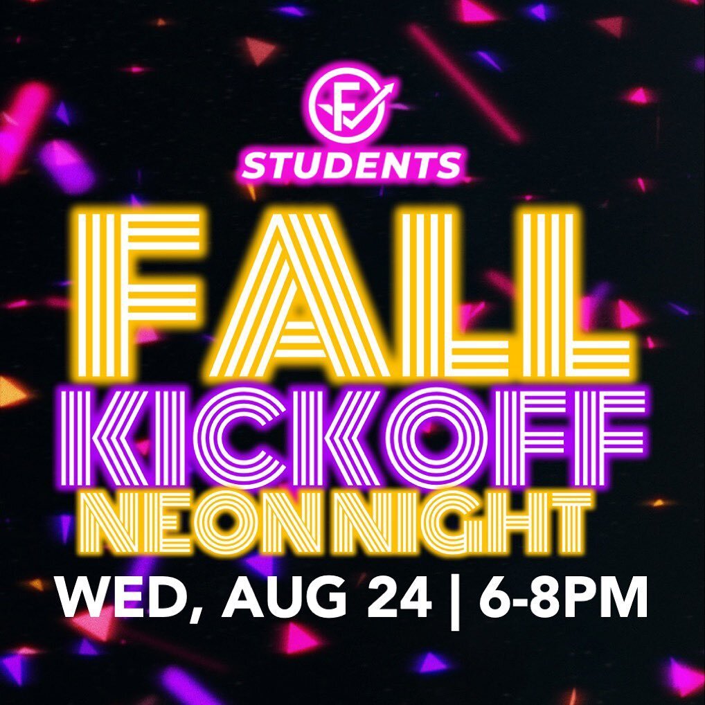 FALL KICKOFF | Free pizza and black light dodgeball in the ROC at 6pm. Our first worship service of the semester starts at 7pm in the Student Center. Bring a friend, and get a free t-shirt! Share with your friends! See you Wednesday!