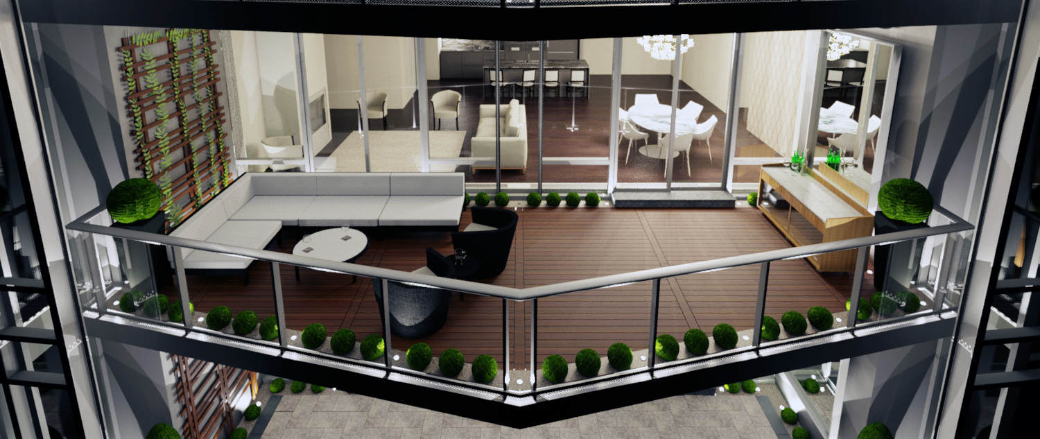 An older professional couple with a large family needed a balcony with ample space for family gatherings throughout the year.