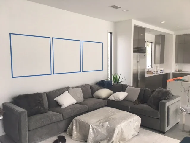 Clients and I have been known to tape off sections of their walls to help visualize future commissions. I highly suggest this technique once I come up with your measurements (if I am unable to do it myself)!