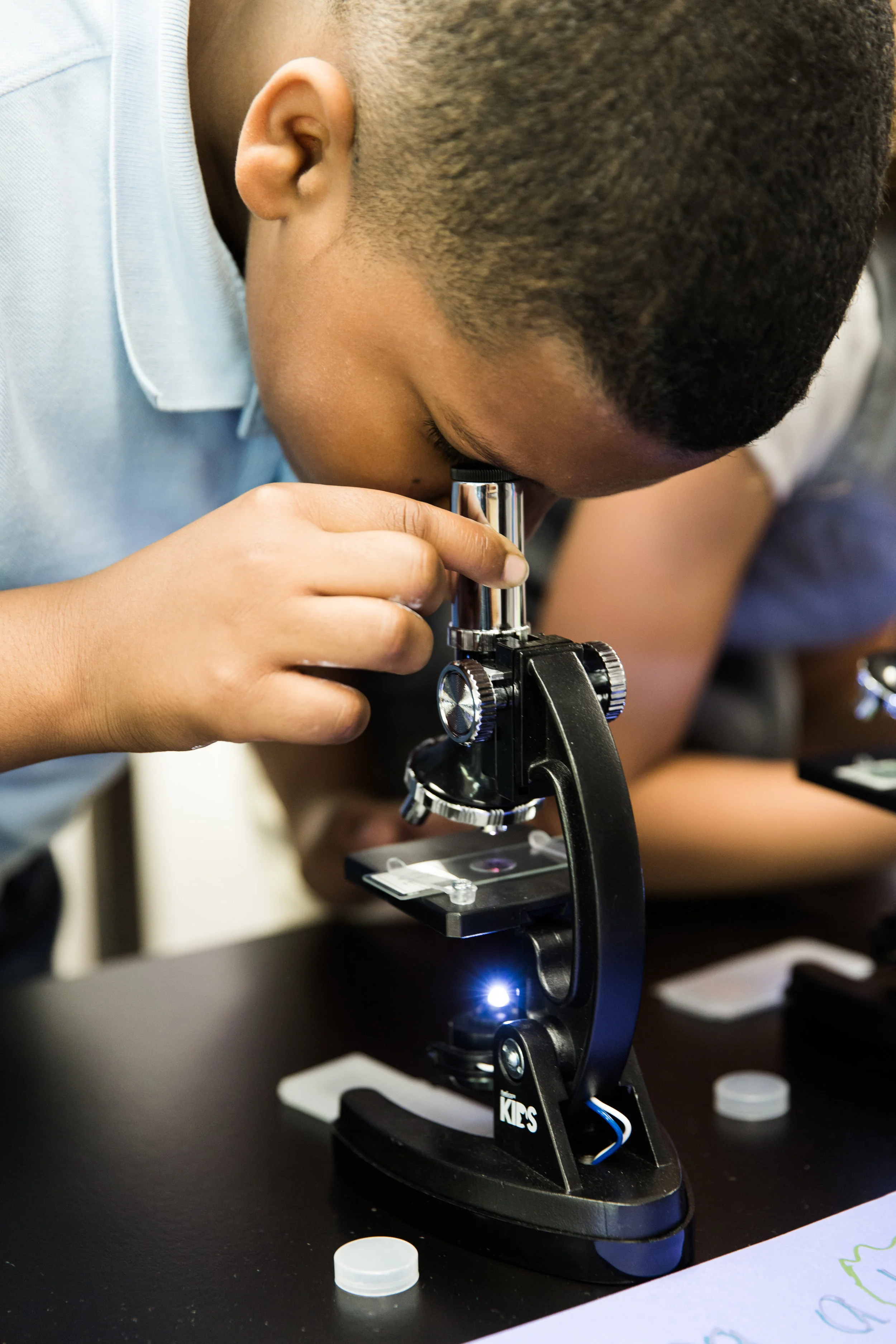Student Looking into a Microscope