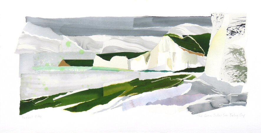  The Seven Sisters from Birling Gap  Giclee print of collage, with hand finished details in watercolour, 61 x 31cm, £100 