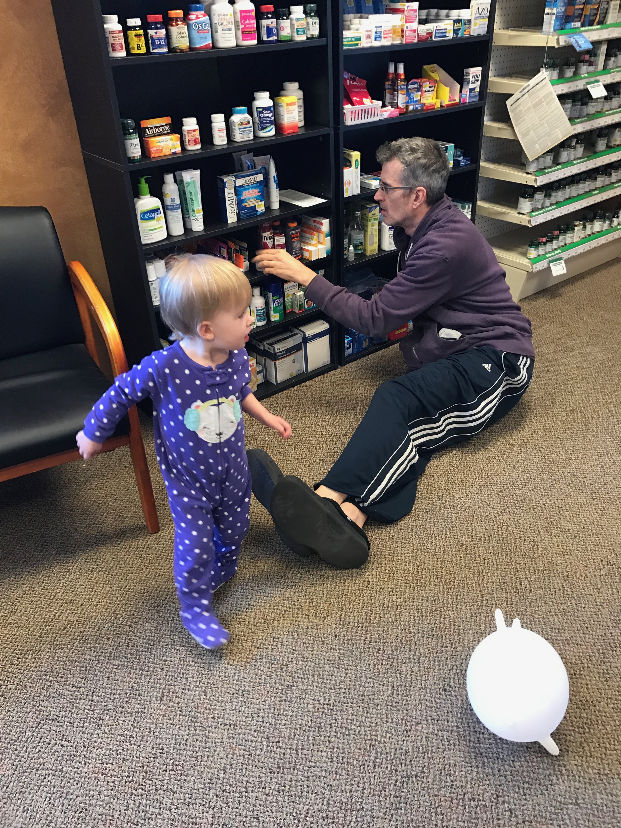   Topeka Kansas urgent care pharmacy, taking care of Isa Moon's ear infection. Seems I reintroduced milk products a bit too early.  
