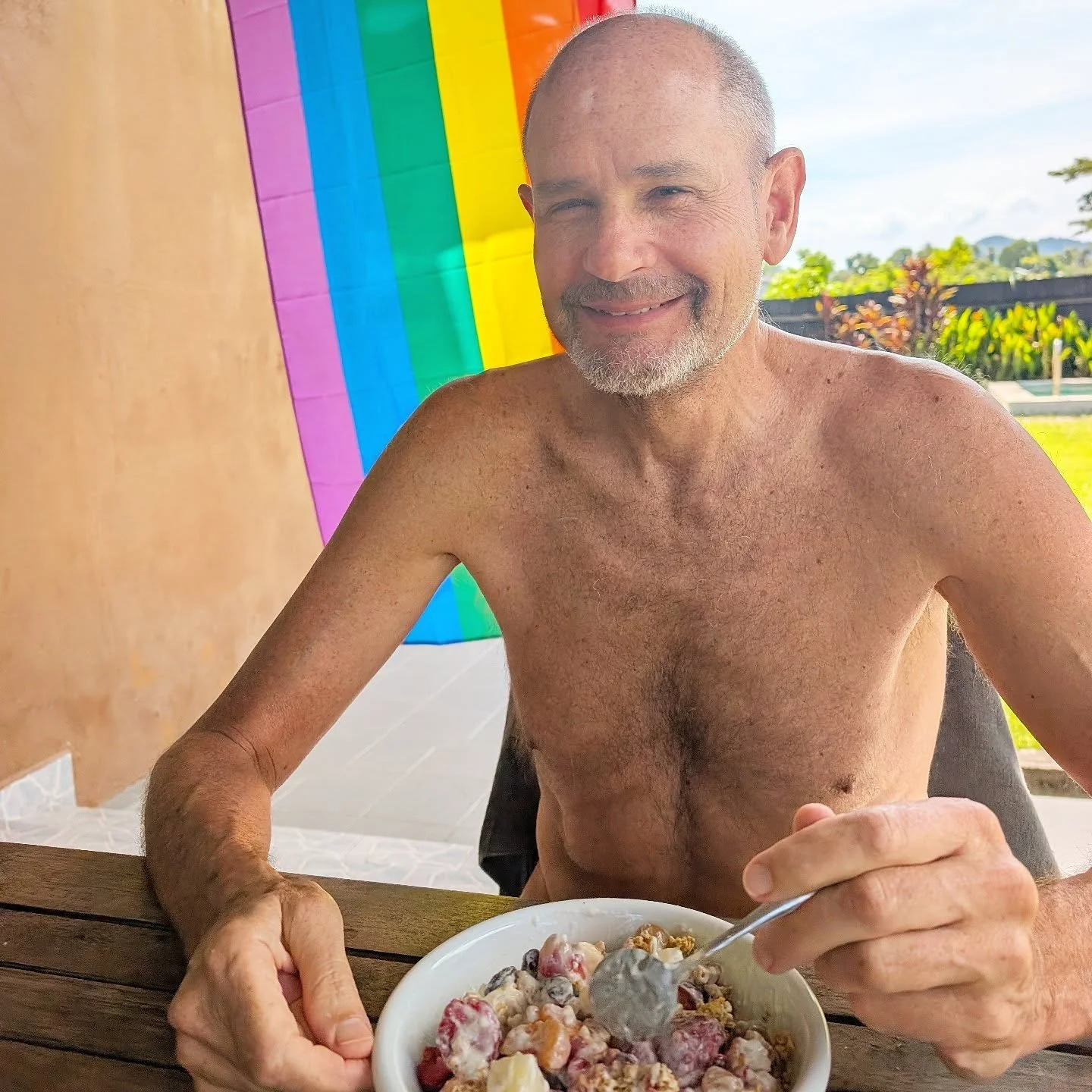 The breakfast of champions! 😂 
Oh how I love looking at my naked husband at breakfast and I am reminded of just how blessed we both are as our 2025 &quot;Synergy Tour&quot; slows down! We're manifesting a love-filled life of travel that grows strong