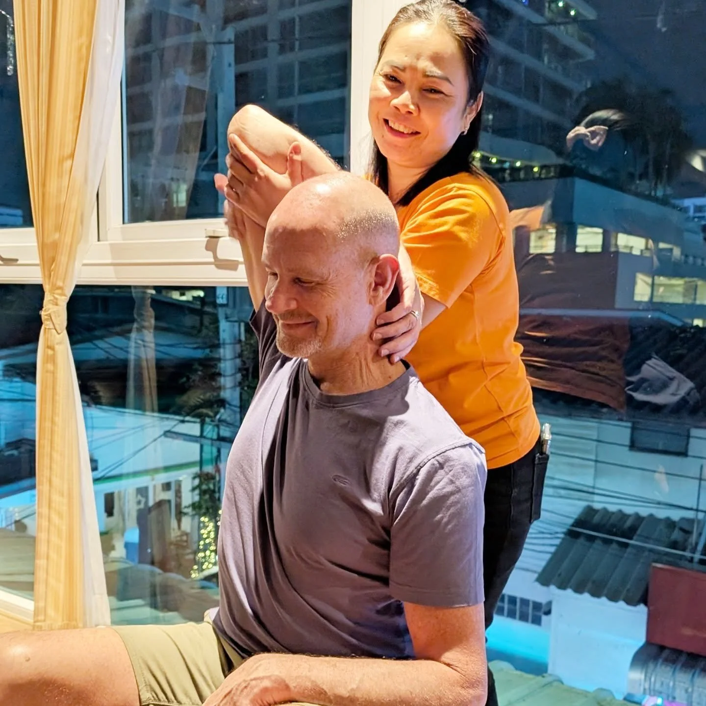 Want to join us for a one hour foot and leg massage...plus neck and shoulders?! 👍🏽🇹🇭🎁($9 USD which included a good tip.)
 Yet another reason why we love traveling in Thailand together! 🙏🏽 #thailand #travelblogger #travelphotography #instagood 