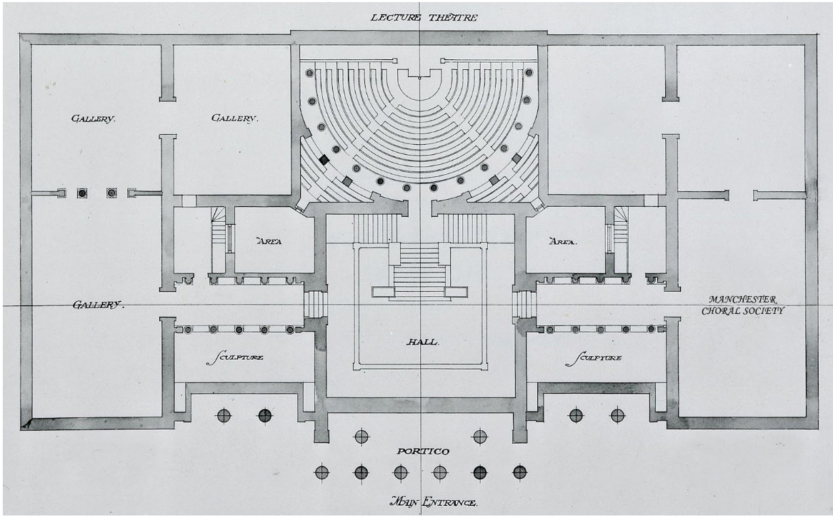 Original First Floor Plan of the RMI by Charles Barry, showing what is now galleries 3 – 11 along with the gallery of the lecture theatre which is now Gallery 7 credit: Manchester City Galleries