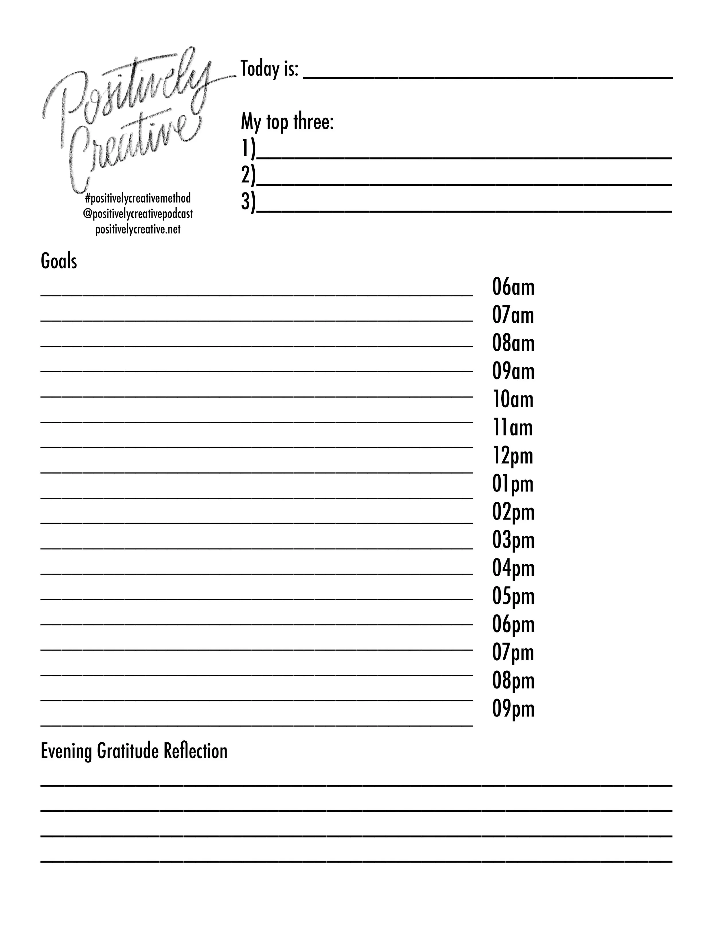 Download worksheet above to print out for daily use. No printer? No problem! You can easily use a notepad and write the same concepts, or use your daily planner you already have. Just make sure you are writing your 8-12 overarching goals every morning!