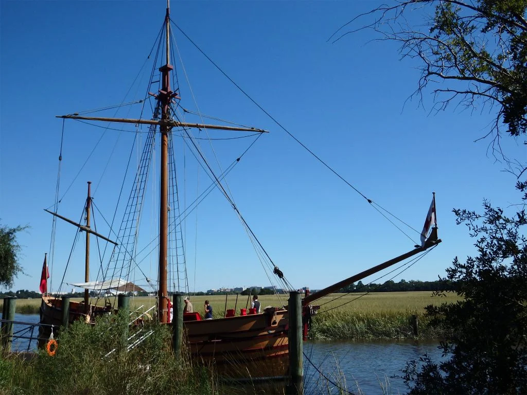 The Adventure, a replica 17th century trading vessel at Charles Towne Landing .