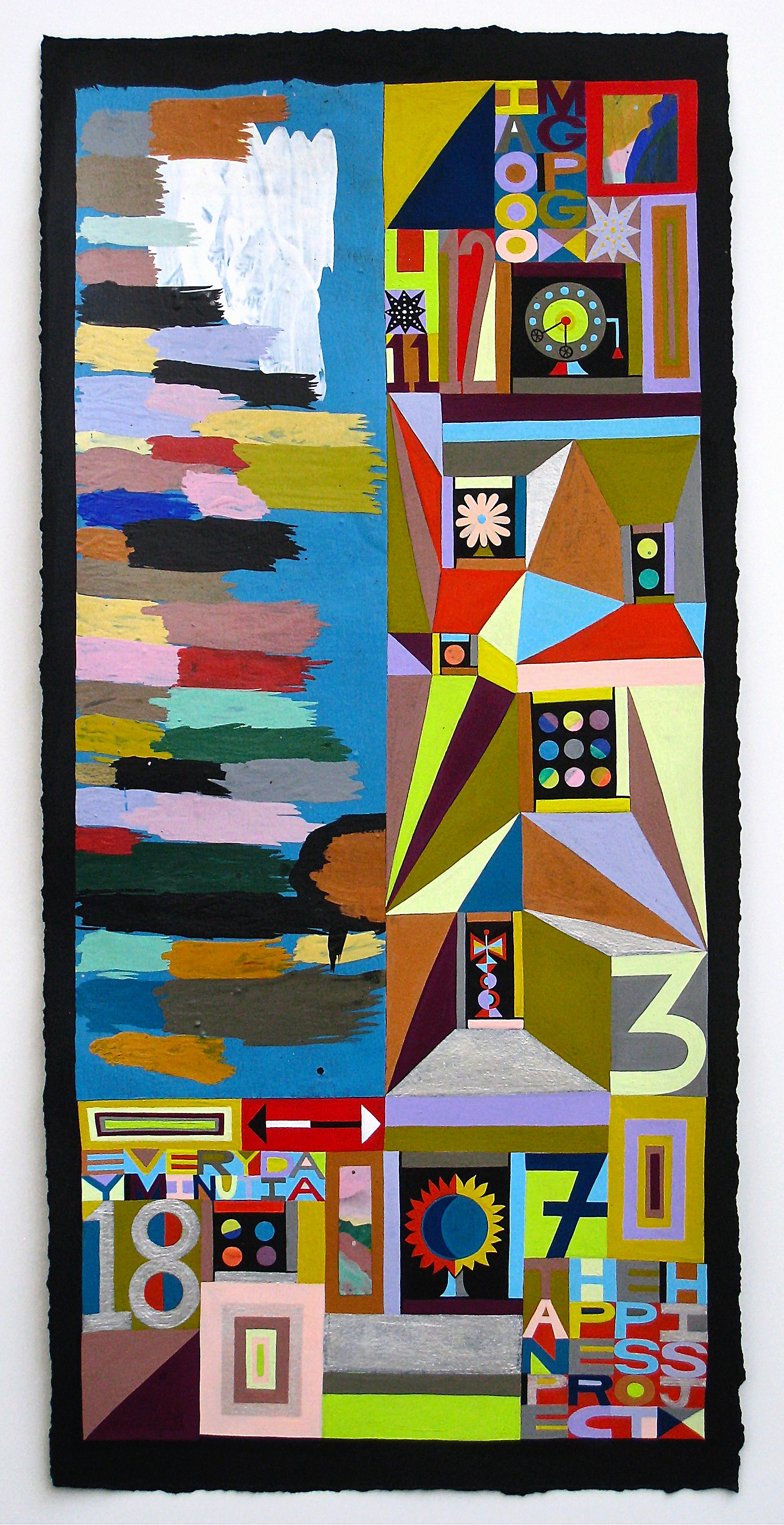 The Happiness Project, Acrylic gouache and collage on paper, 18 x 9 in. 2012