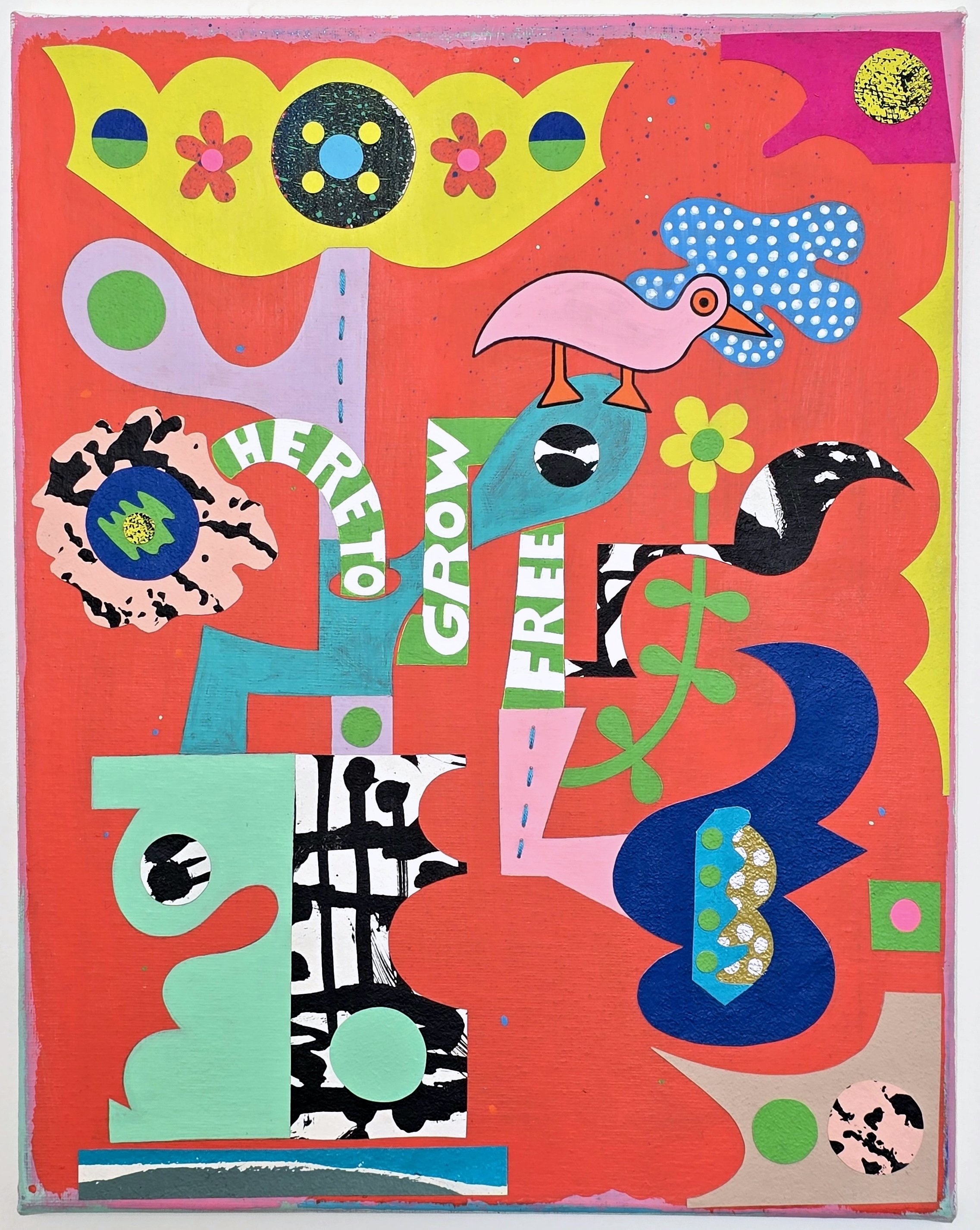 Here to Grow Free, Bouquet Play - (9), 14 x 11 in. Acrylic and collage on canvas, 2025