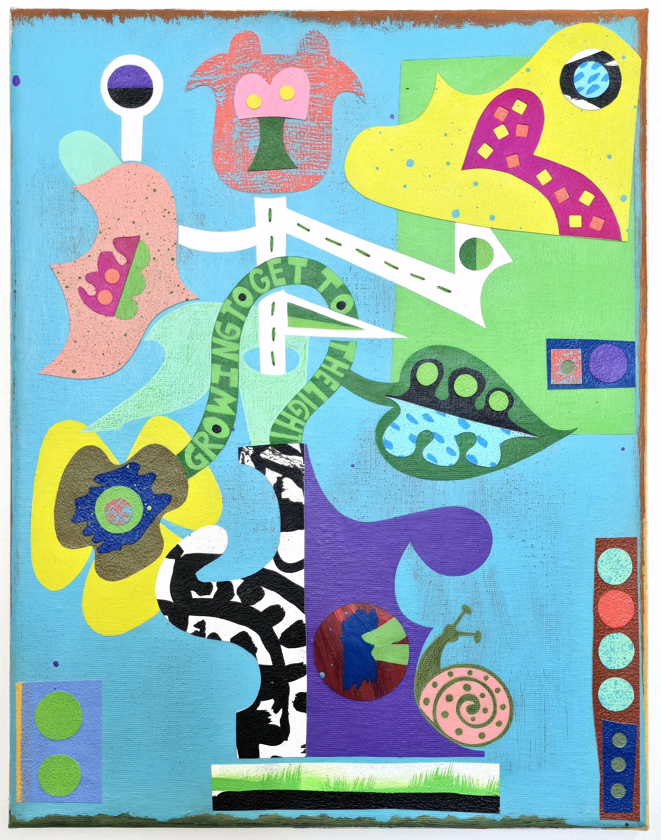 Growing to get to the Light, Bouquet Play (10), 14 x 11 in., Acrylic and collage on canvas, 2025
