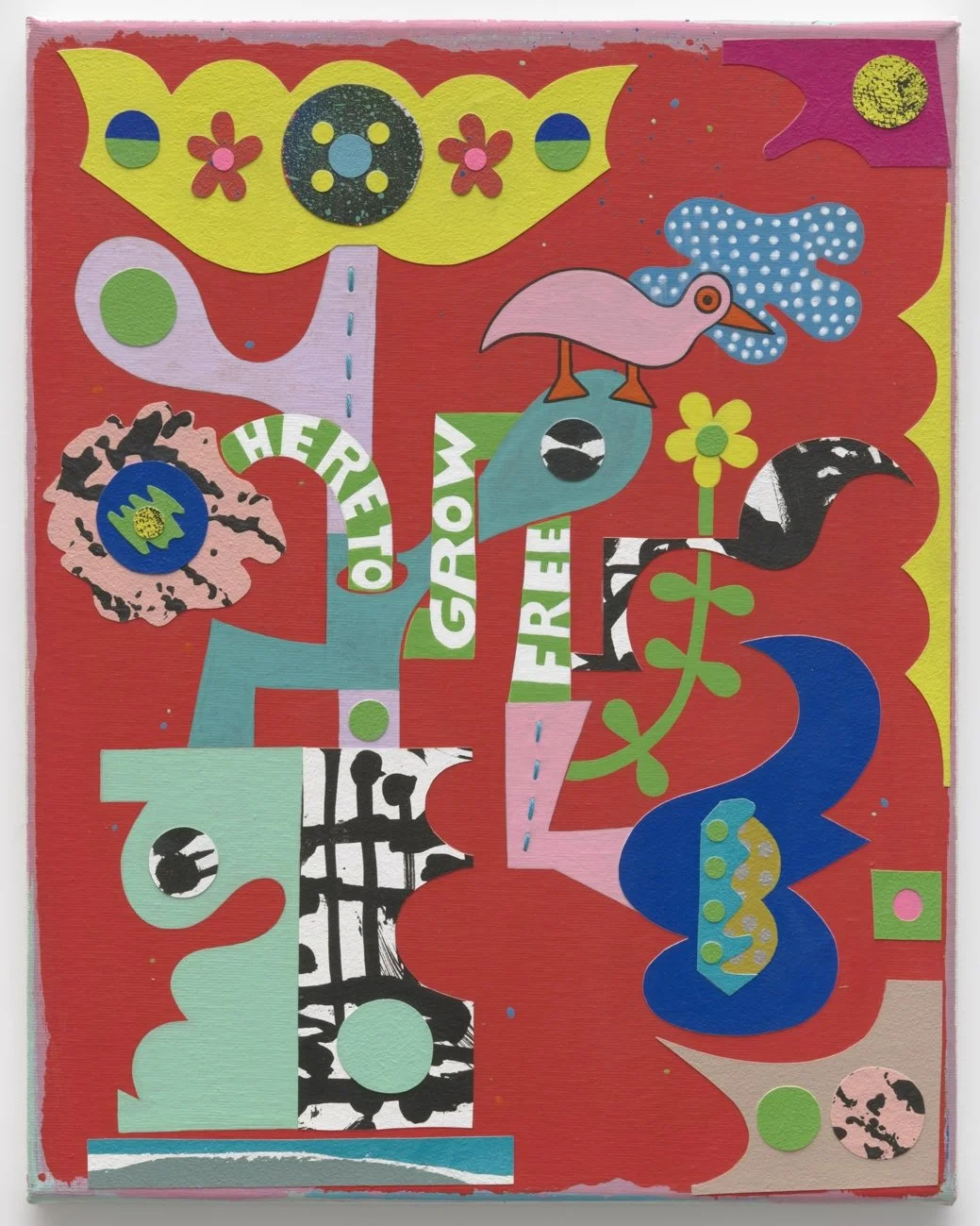 Here to Grow Free, Bouquet Play - (9), 14 x 11 in. Acrylic and collage on canvas, 2025