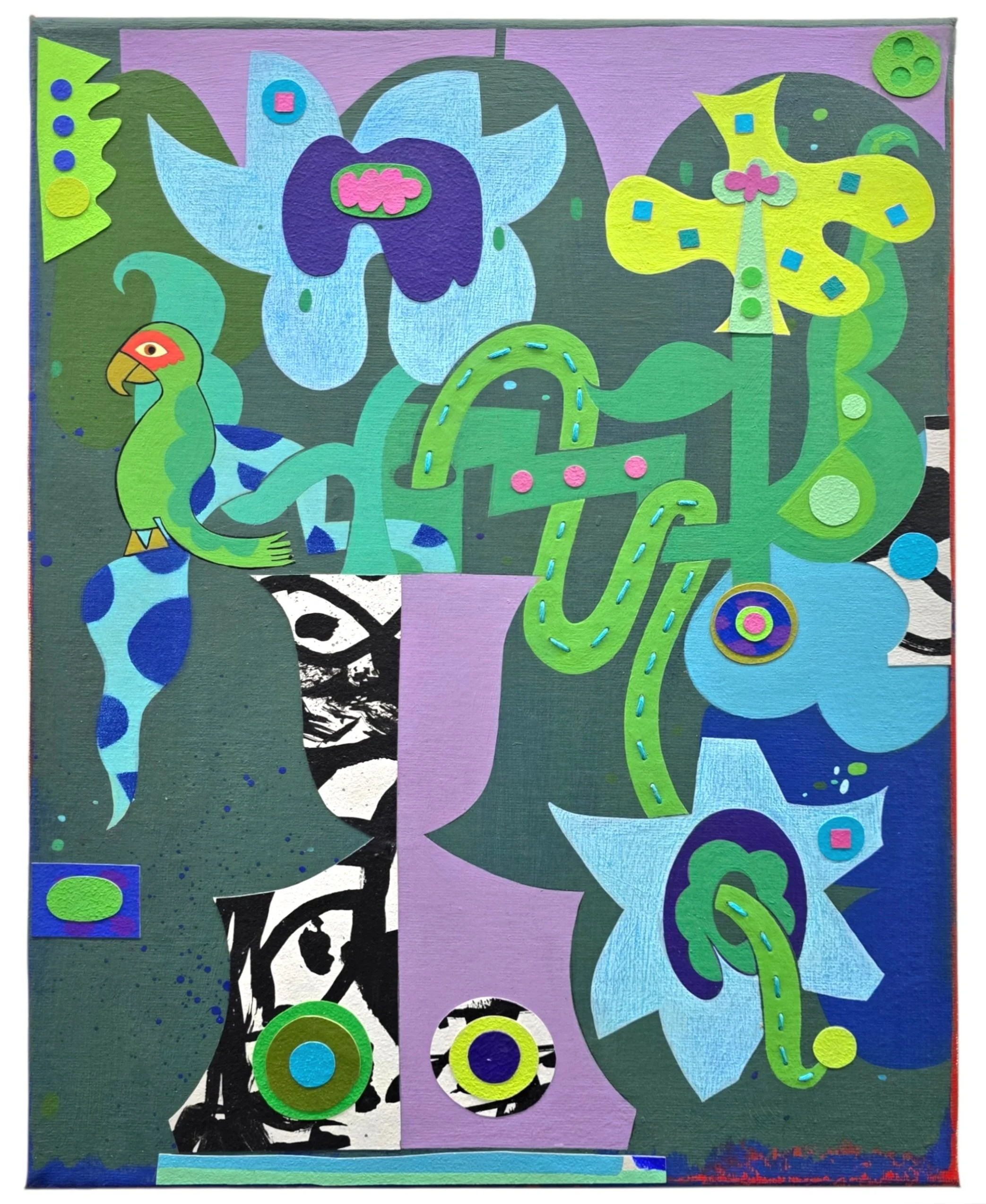 Bouquet Play (11) - Pandemonium of One,  14 x 11 in. Acrylic and Collage on Canvas, 2025