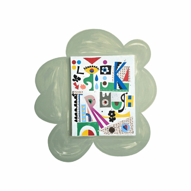 Look Through, Florilegium Series, 20 x 16 in, acrylic and collage on canvas with  painted frame, 2026