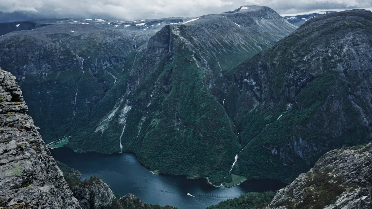 View of Naeroyfjord from Breiskrednosi Summit
