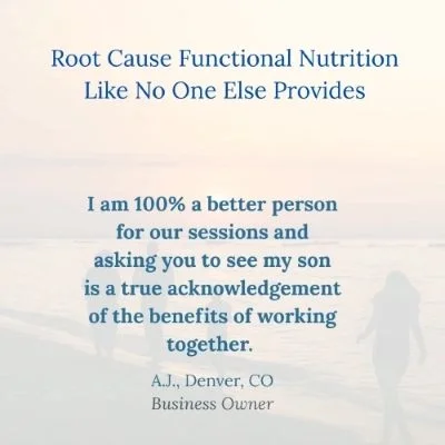 Functional Nutritional Therapy Client Review with Text "I am 100% a better person for our sessions and asking you to see my son is a true acknowledgment of the benefits of working together."