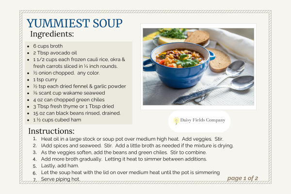 Yummiest Soup recipe featured by Daisy Fields Company Intentional Nutrition with free recipe card download.