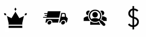 Image with four graphic icons representing authorized Richway distributor experience, free signature delivery, secure ordering, personalized customer service and guaranteed best pricing.