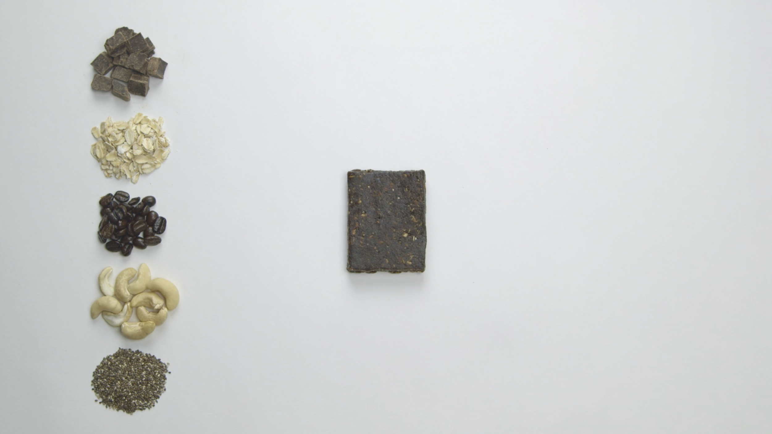 The results from the setup shown above. This was an energy bar ad, originally shot with a wooden surface. The decision was to instead use a white paper surface. Also coffee beans stain wood!