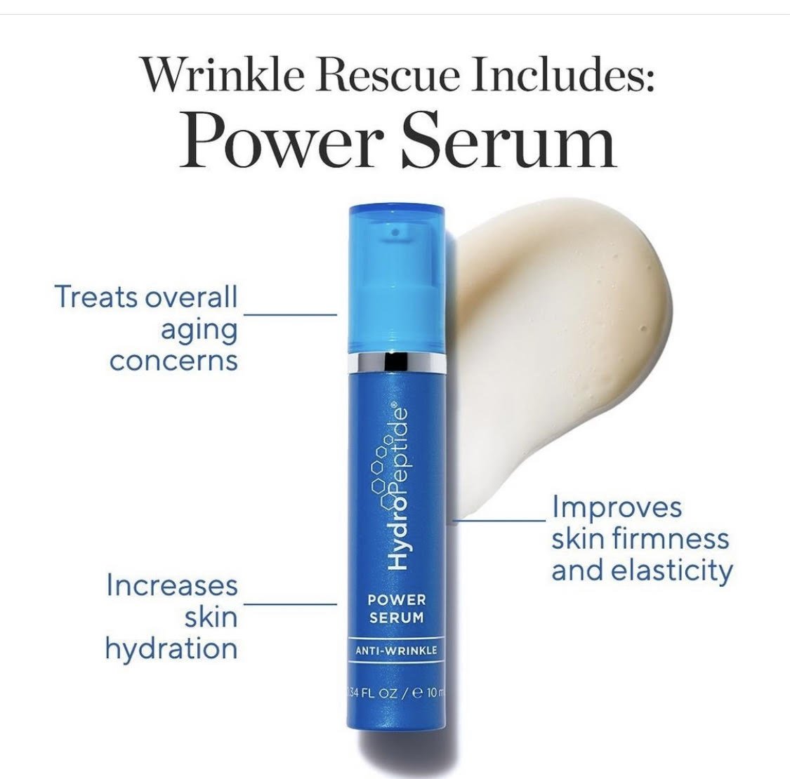  The best-selling Power Serum includes a powerful combination of peptide complexes and hyaluronic acid—known to hold a thousand times its weight in water.  Skin-loving ingredients like soybean seed extract and collagen supporting Ellagi-C aid this we