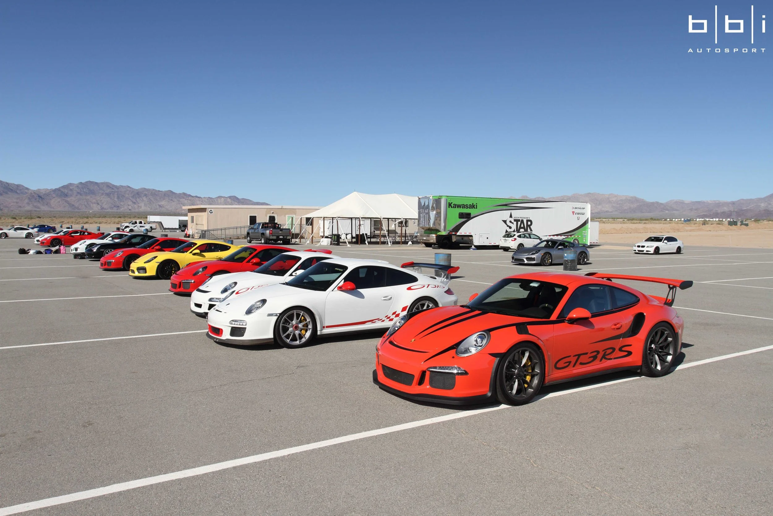 Our first private BBi Autosport Track Day at Chuckwalla Valley Raceway featured a good assortment of cars and everyone had a great time despite the windy sandstorms. The track was a little slick, so no records set, but MASSIVE amount of track time and I think most will agree, no traffic at all! For those that hadn’t been, Chuckwalla is a fun track, right? Once you do private days, you don’t want to do anything else, it spoils you! The vibe was great and all the drivers were courteous. We heard no issues at all of any craziness except Betim playing Ken Block in that insane BBi Project Swan 997 Turbo that shot flames on upshifts. Our friends from HG Motorsports down in San Diego had a lot of fun with their 991 GT3 Super StreetCup as well. Anyways, we hope everyone had a great time, and if there is anything that didn’t meet your expectations (except the wind!) please let us know. We are going to do about 4 of these a year, with the next target being Buttonwillow Raceway sometime later summer/early fall. We would like to thank our friend Chris, Rennlist member Syperxx, for helping us organize the event and everyone one else for joining us!